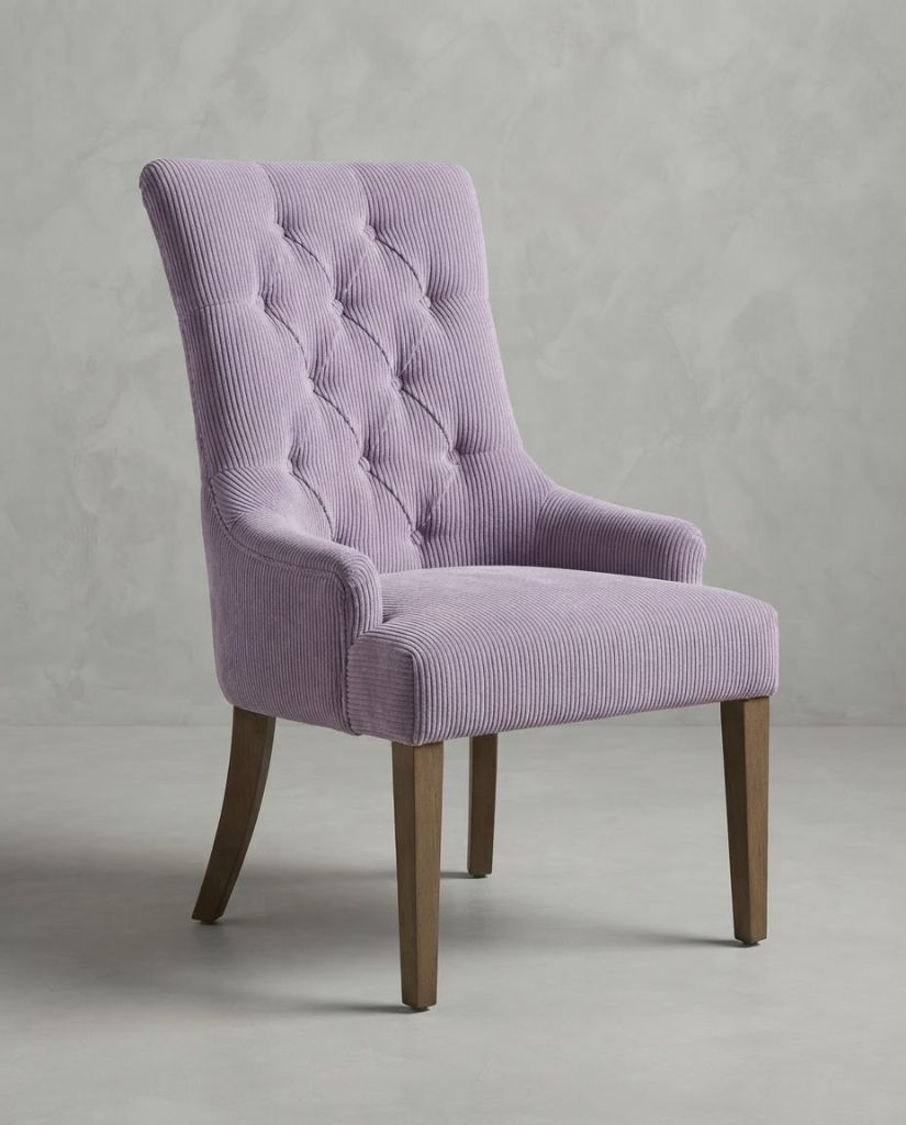 Vibe Dining Chair in Lilac Corduroy - button-tufted dining chair with timber legs